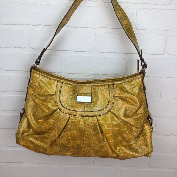 KGB Studio yellow handbag shoulder vegan leather croco pattern maximalist sunny - Picture 13 of 13